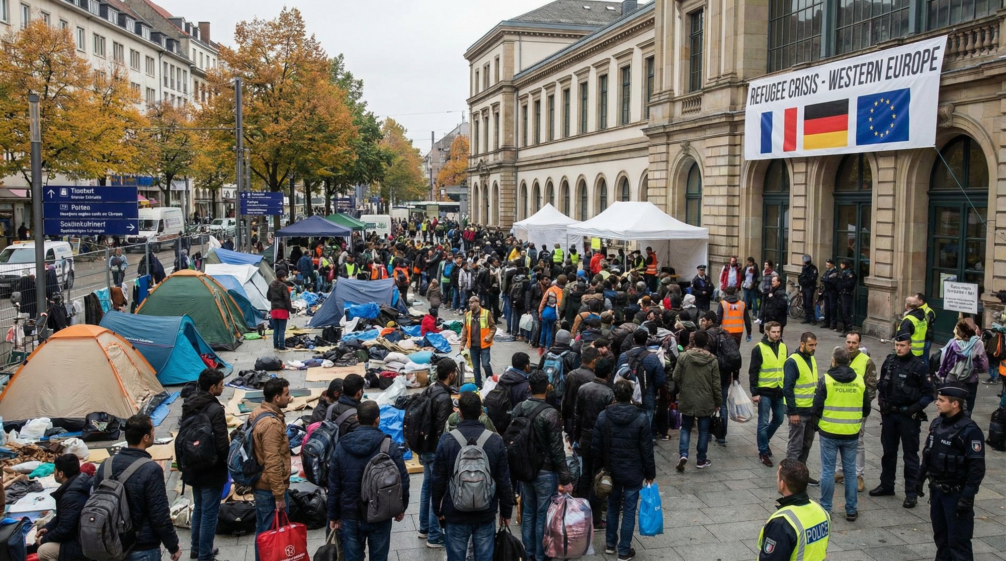 Kryzys migracyjny w Europie Zachodniej — tłumy migrantów na ulicach